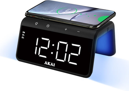 AKAI Ceas de Masă Digital cu LED din Plastic, cu Alarmă și Încărcare Wireless ACRB-2000