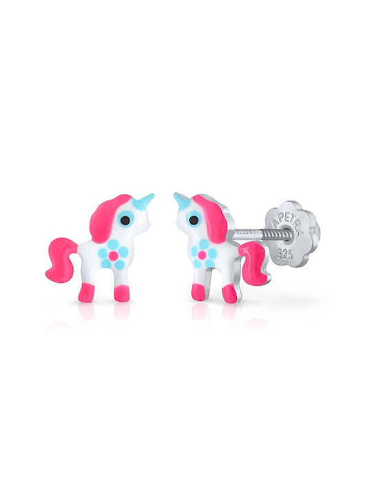 Lapetra Children's Pony Earrings Pony-Horseshoe Fuchsia Silver 925-Enamel