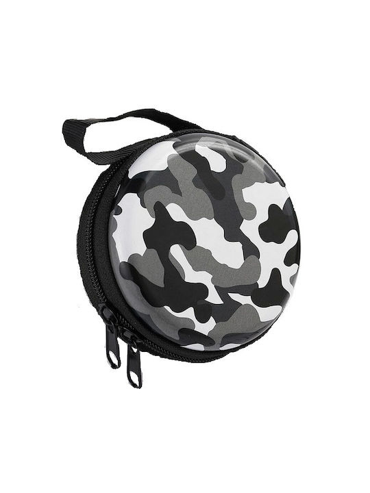 Children's round wallet with camouflage zipper black and white pu leatherette 7,5x7,5 (tatu moyo)