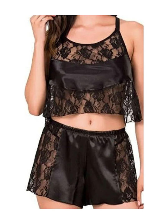 WOMEN'S BABYDOLL SATIN AND LACE BLACK ORCHID MOONGIRL 279 - BLACK