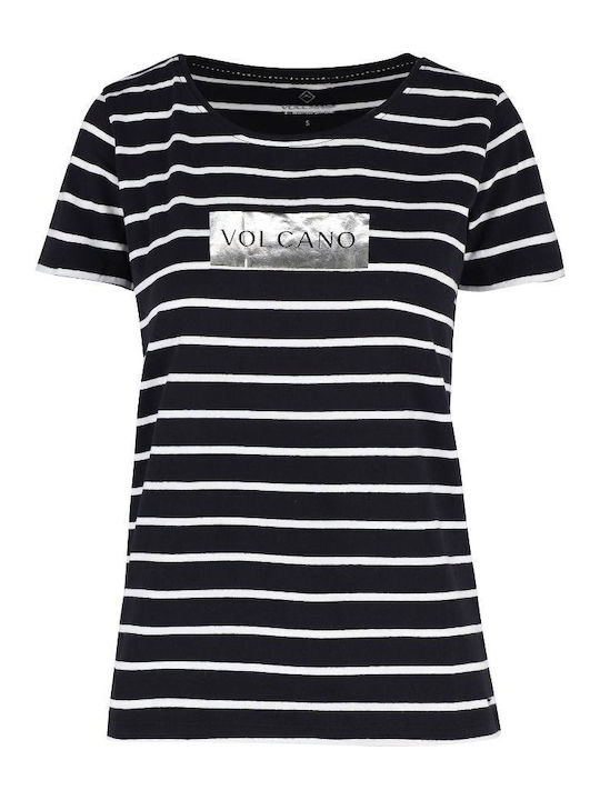 Volcano T‑VIV Women's Striped T-Shirt - Black