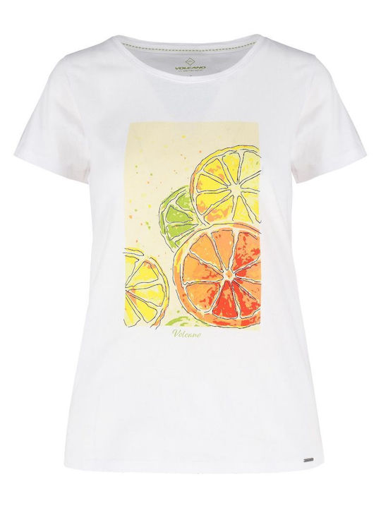 Volcano T-KOKTAIL Damen-T-Shirt mit buntem Fruchtmotiv - Weiß