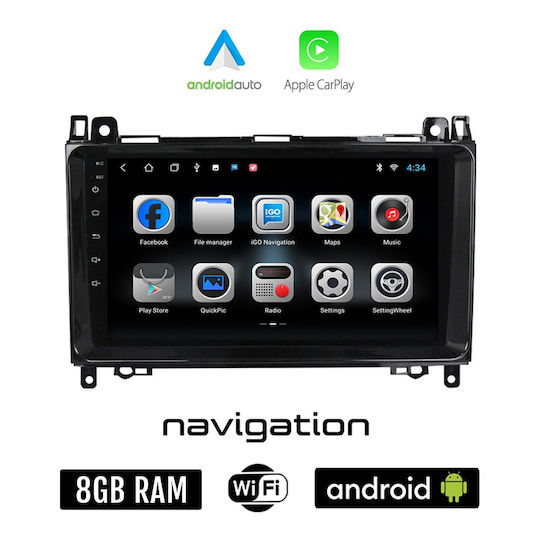 Sistem Audio Auto pentru Mercedes-Benz Un clasă (W169) 2004-2012 (Bluetooth/USB/AUX/WiFi/GPS/Apple-Carplay/Android-Auto) cu Ecran Tactil 9"