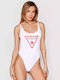 Guess Slim Strap Open Back Swimsuit Pure White