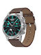 Microwear DT70 Pro Stainless Steel 48mm Smartwatch με Παλμογράφο (Brown Leather)
