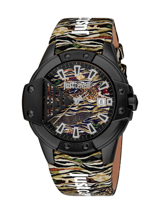 Just Cavalli Мъжки часовник на батерия с кожена каишка Just Cavalli Мъжки часовник на батерия с кожена каишка