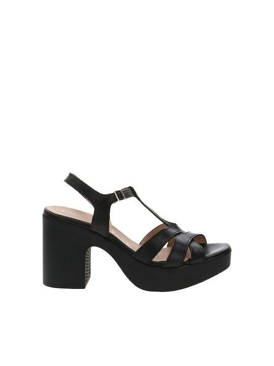 Wonders Platform Leather Women's Sandals Black ...