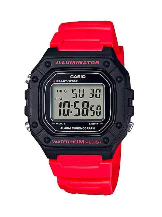 Casio Digital Watch Chronograph Battery with Red Rubber Strap