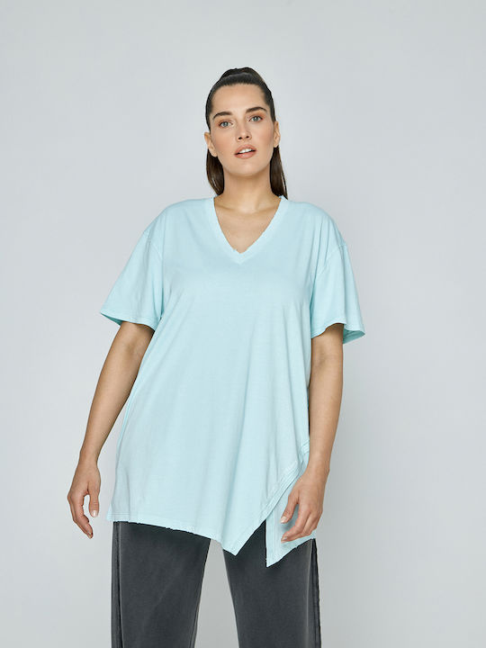 Mat Fashion Γυναικείο T-shirt με V Λαιμόκοψη Γαλάζιο