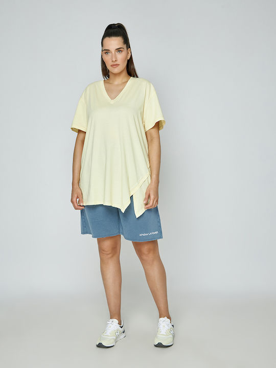 Mat Fashion Women's Athletic T-shirt with V Neckline Yellow