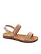 Women's Flat Sandals with Strap in Beige Color