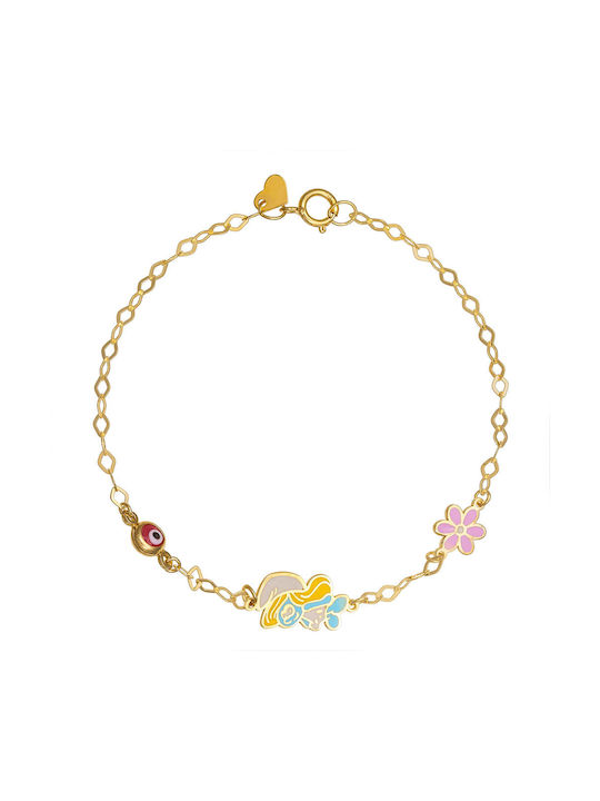 Sterling silver 925 gold plated bracelet with the flower smurfette and peephole TGS-22217Y