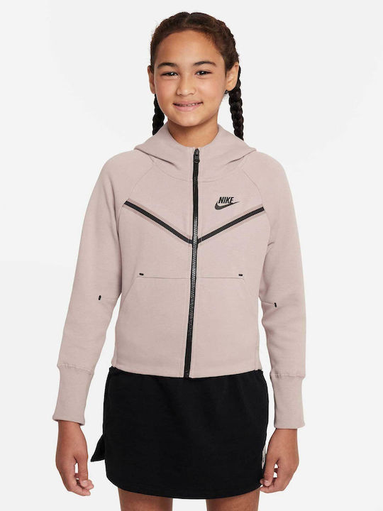 Nike Παιδική Ζακέτα Φούτερ Fleece με Κουκούλα Μπεζ