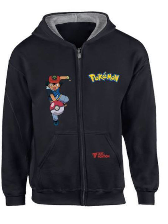 Fleece Παιδική Φούτερ Ζακέτα με Κουκούλα και Τσέπες Μαύρη