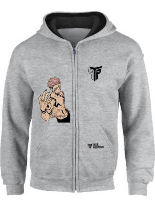 Fleece Kids Sweatshirt Cardigan with Hood and Pockets Grey