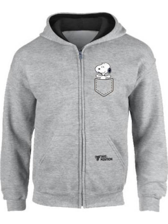 Fleece Παιδική Φούτερ Ζακέτα με Κουκούλα και Τσέπες Γκρι