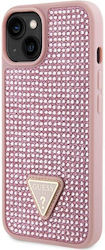 Guess Rhinestones Triangle Back Cover Μεταλλική Ροζ (iPhone 14)