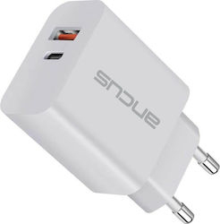 Ancus Φορτιστής Χωρίς Καλώδιο με Θύρα USB-A και Θύρα USB-C 30W Power Delivery / Quick Charge 3.0 Λευκός (C70D)