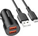 Borofone BZ19 Wisdom Car Charger 12W with Ports: 2xUSB with Cable Micro-USB Black Color