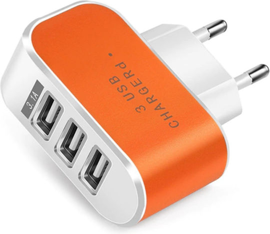 GloboStar Зарядно без кабел с 3 USB-A порта Оранжев (ΥΥ-5)