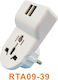 RTA09-39 Steckdosenadapter von Universal auf Griechenland mit 2 USB-Steckdosen