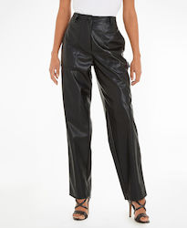 Calvin Klein Γυναικείο Ψηλόμεσο Δερμάτινο Παντελόνι Μαύρο