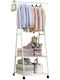 Metallic Garment Rack Wheeled White 55x42x160cm