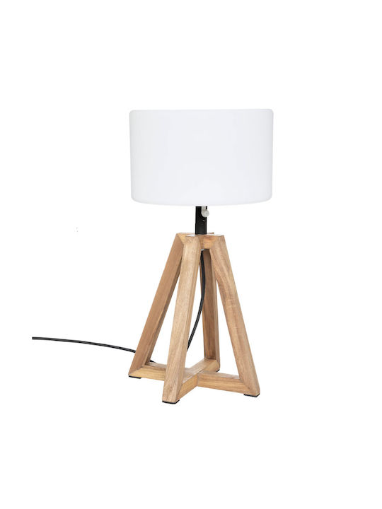A-S Matia Wood Table Lamp for Socket E14 with White Shade and Beige Base