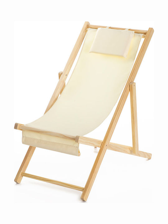 Σεζλόνγκ Tioman Ξύλινη με Μπεζ Ύφασμα 123x58x79cm