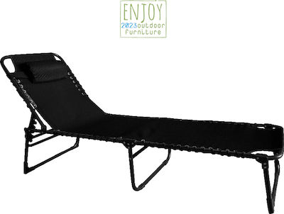 Go Smart Home Foldable Metallic Beach Sunbed Black with Pillow 190x60x33cm