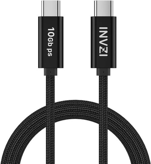 INVZI Braided USB 3.2 Video Cable USB-C male - USB-C 100W PD Μαύρο 2m