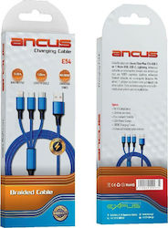 Ancus Flow Plus E54 Braided USB to Lightning / Type-C / micro USB 1m 2A Cable Blue (35127) Ancus Flow Plus E54 Braided USB to Lightning / Type-C / micro USB 1m 2A Cable Blue (35127)