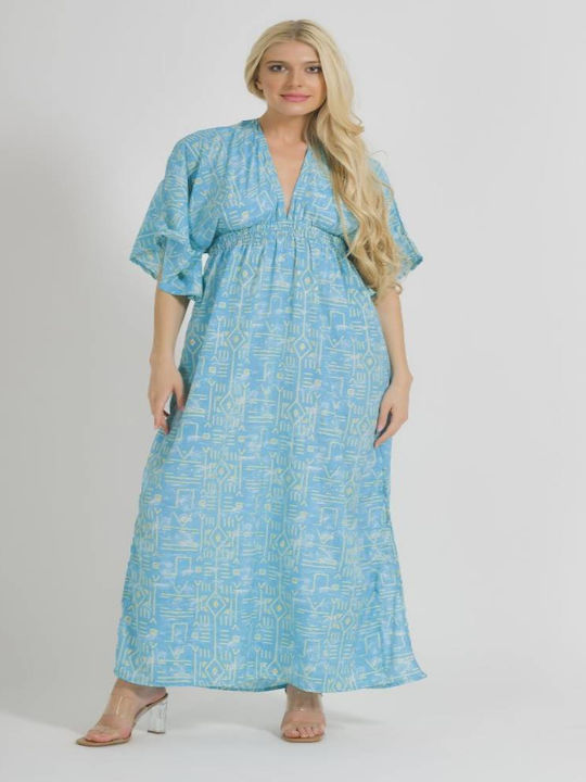 Ble Resort Collection Summer All Day 3/4 Sleeve Maxi Dress with V Neck Light Blue Print