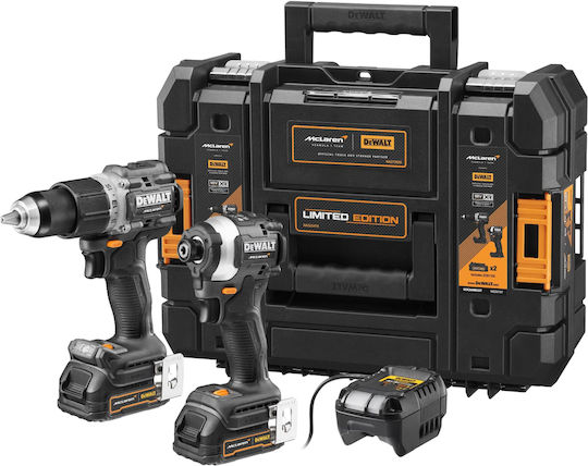 Dewalt McLaren Team F1 Сет Двигател за бормашина & Ударна отвертка 18V с 2 батерии 1.7Ах и куфар