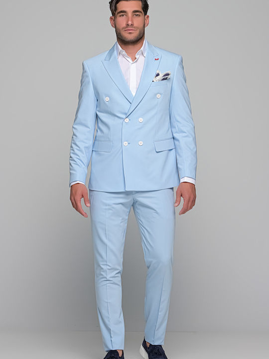 Dezign Men's Summer Suit with Vest Light Blue