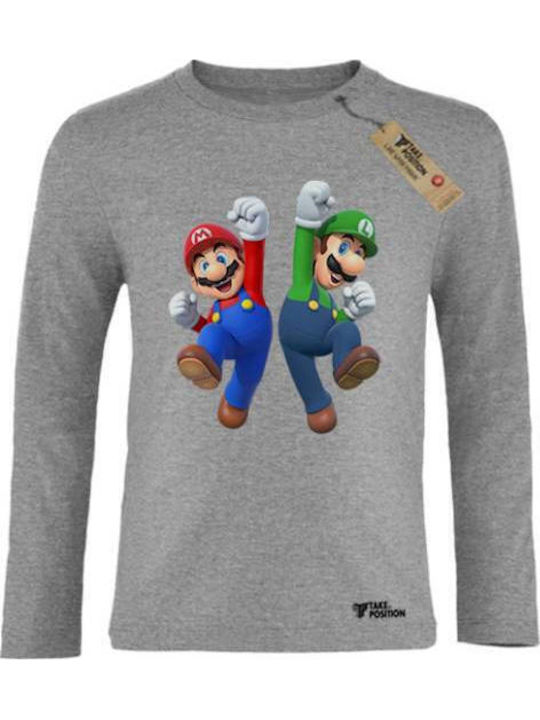 Kids' Shirt Long Sleeve Gray Super Mario Bros