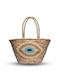 Nolah Blue Straw Beach Bag with design Eye Blue