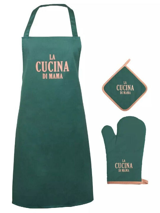 Marva Apron with Oven Mitt Green