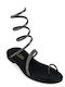 Leder Flache Sandalen für Damen in Schwarz Farbe