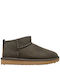 Ghete Dama De Piele Ankle Boots Cu Blană Kaki
