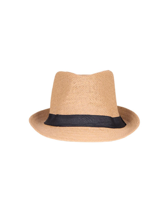 Καπέλο καλοκαιρινό unisex 100% ψαθόχαρτο one size μπεζ σκούρο μαύρη κορδέλα