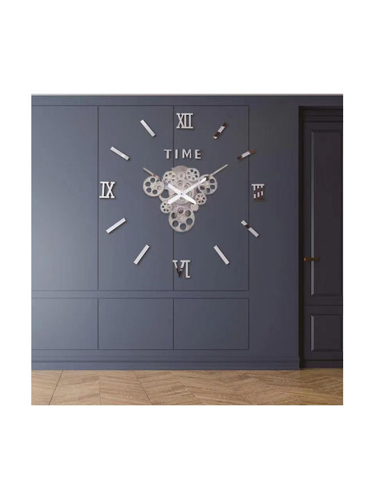 Factory 3D Wall Clock Sticker Plastic Silver Ø24cm