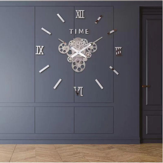 Factory 3D Wanduhr Aufkleber Kunststoff Silber Ø24cm