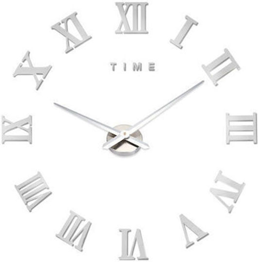 Factory 3D Wanduhr Aufkleber Metallisch Silber Ø26cm