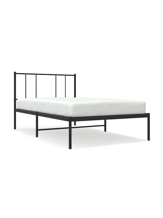 Κρεβάτι Μονό Μεταλλικό Μαύρο με Τάβλες για Στρώμα 90x200cm