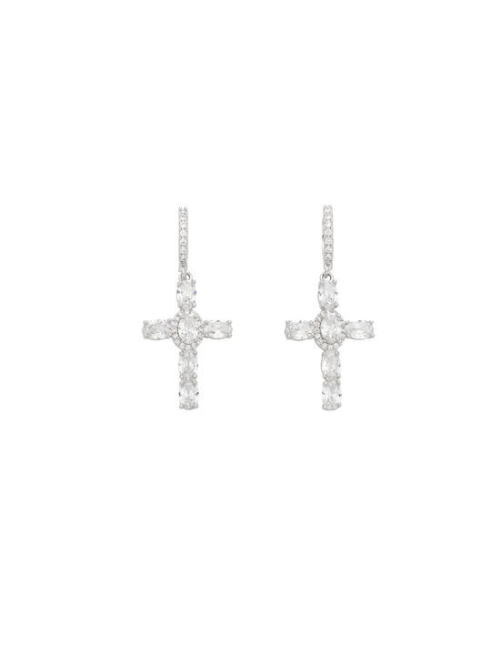 Cross Earrings Ασημί Από Ορείχαλκο