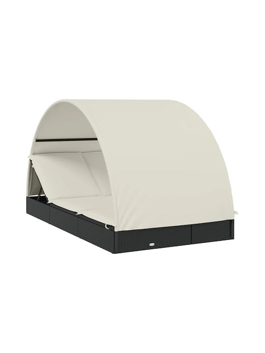 Sunbed Double Rattan with Cushion & Sunshade Black 211x111x140cm.