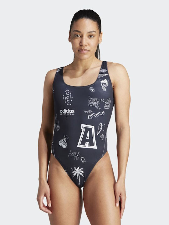 adidas Brand Love Franchise Αθλητικό Ολόσωμο Μαγιό με Ενίσχυση Black / White