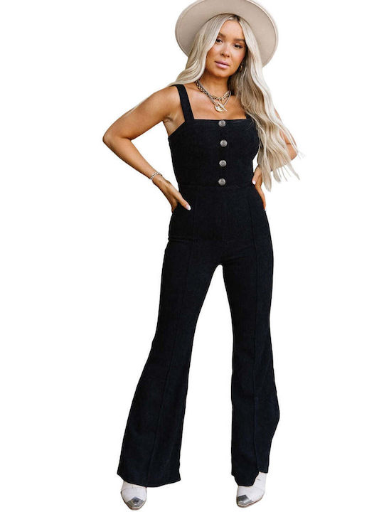 Schwarzer ärmelloser Jumpsuit mit Knöpfen SHAKIRA BLACK