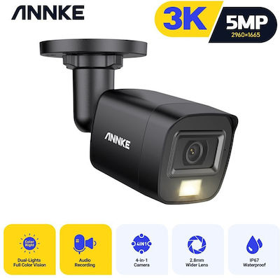 Annke CCTV Κάμερα Παρακολούθησης 5MP Full HD+ Αδιάβροχη με Μικρόφωνο και Φακό 2.8mm σε Μαύρο Χρώμα CR1CX